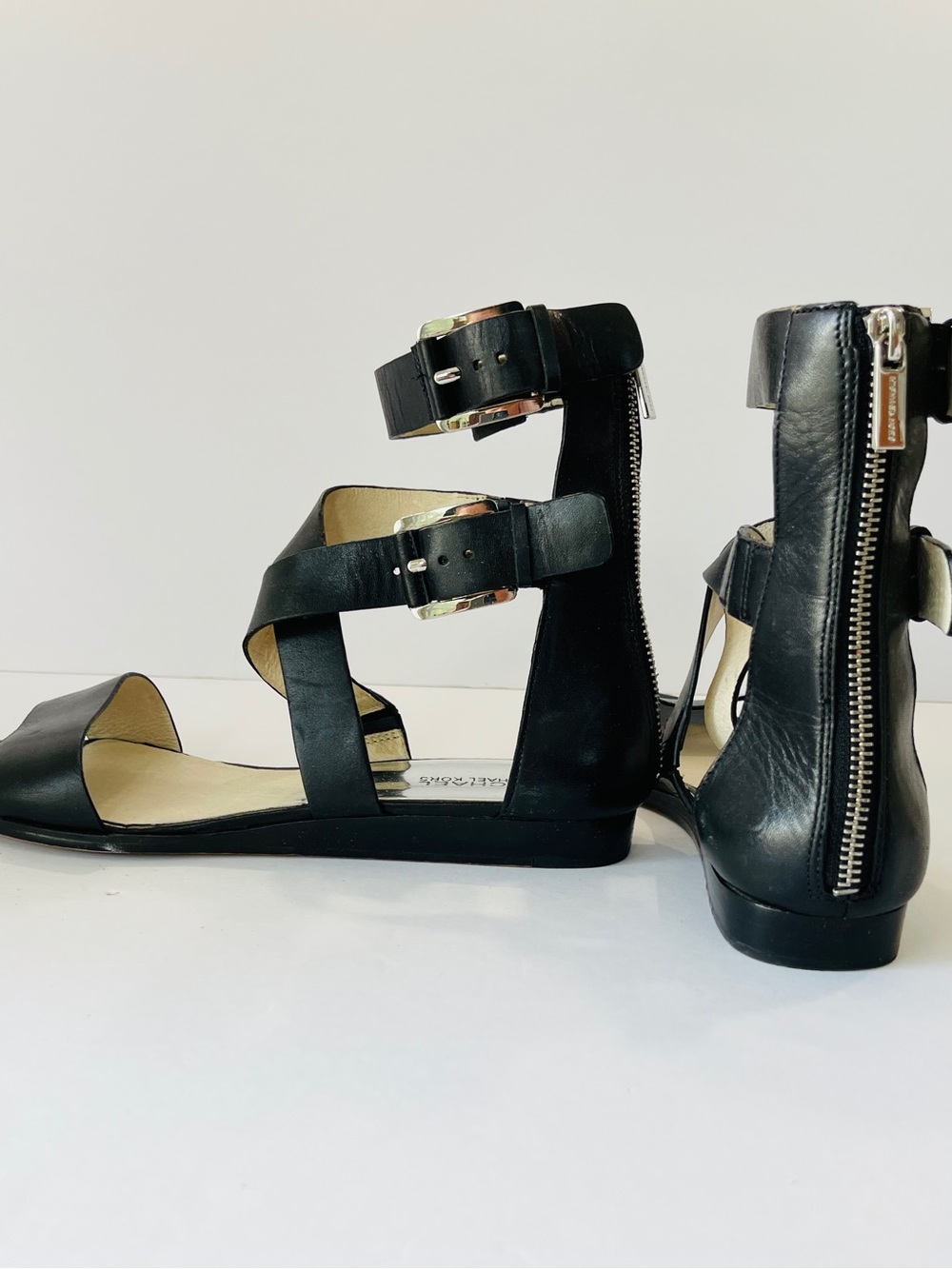 Michael Kors Black Strappy Gladiator Sandals with Back Zip